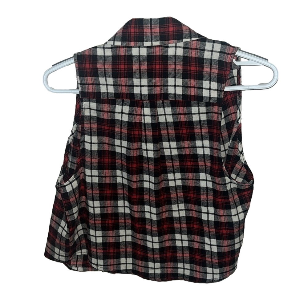 wild fable red and black plaid button up sleeveless vest - Picture 3 of 6